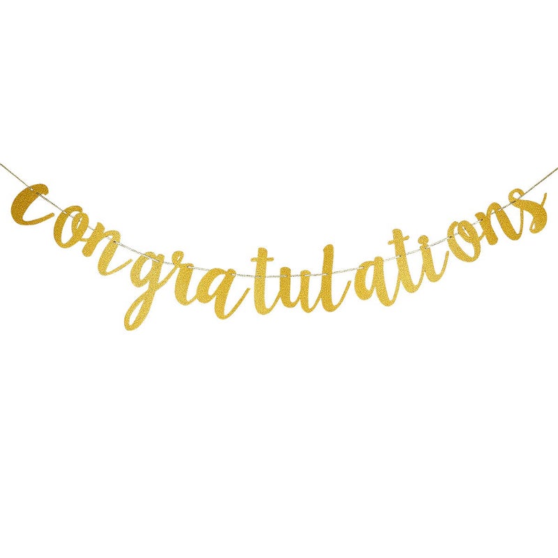 LeeSky Gold Glitter Congratulations Banner Congratulations Graduate Banner Congratulations Garland Decorations for College 2025 Graduation Party Decorations Gold - Image 1